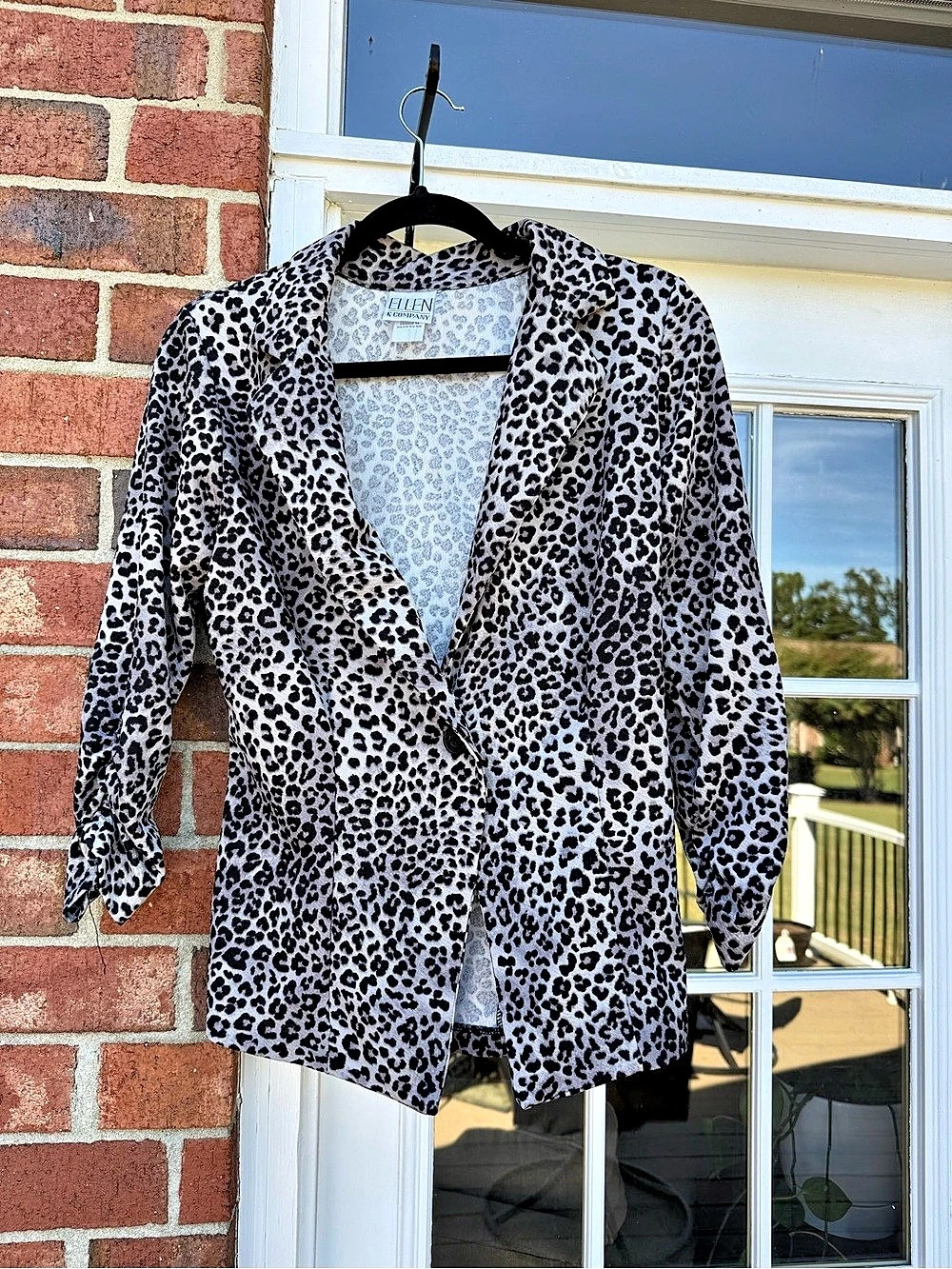 Ellen & Company Leopard Print Blazer in Gray & Black Size Small